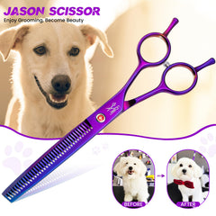 Tijeras JASON para perros con amortiguador de ruido, ideal para sesiones tranquilas.
