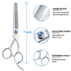 Tijeras Jason para perros, ajuste de dial azul cristal para tensión suave y control.