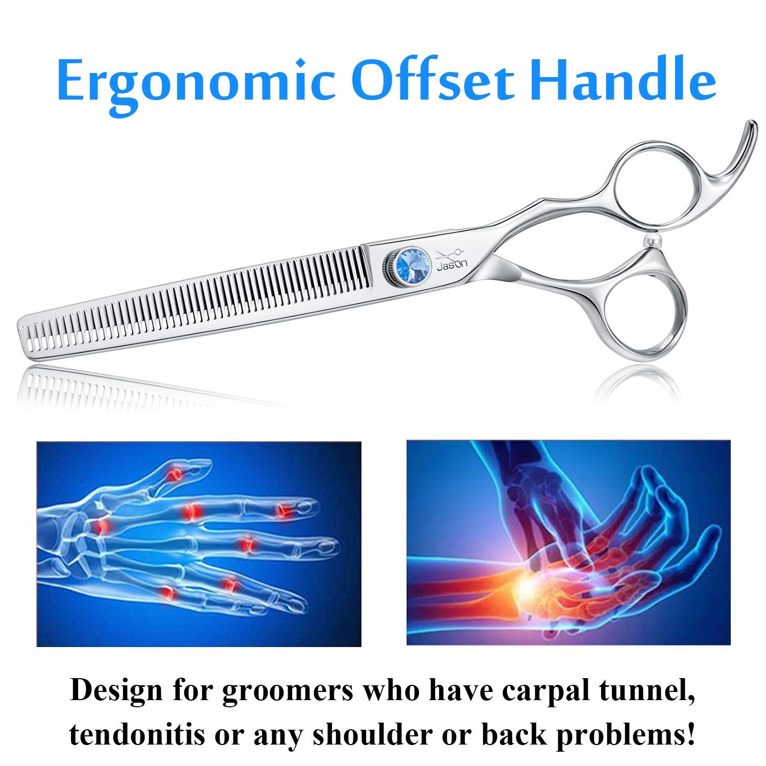 Tijeras Jason para perros ligero y cómodo, ideal para sesiones de grooming largas.