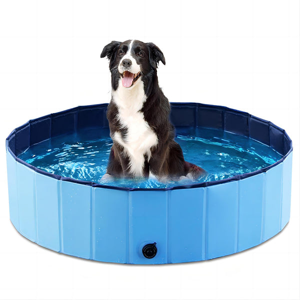 Jasonwell piscina plegable para perros azul de 39,5 pulgadas, ideal para baños al aire libre.