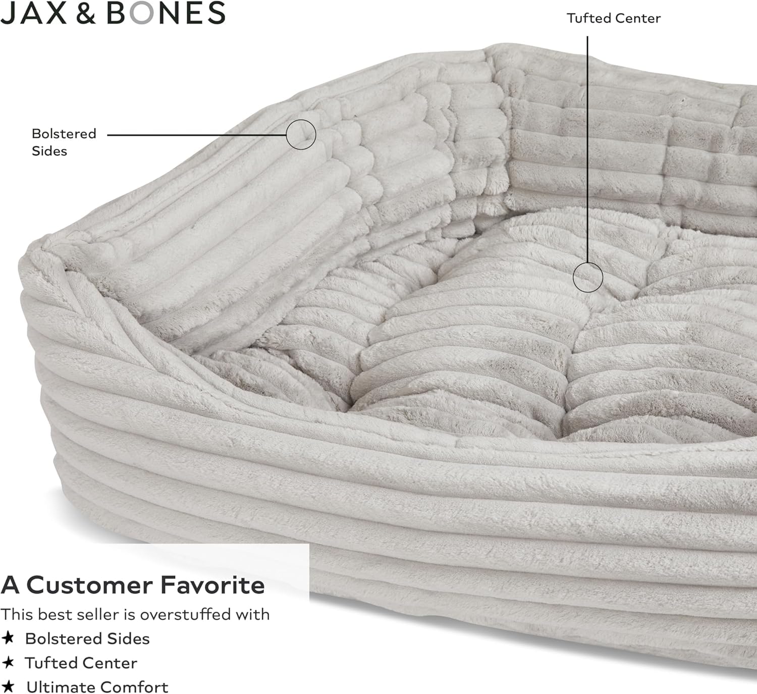 Jax & Bones Napper Luna Grey almohada central removible para limpieza fácil.
