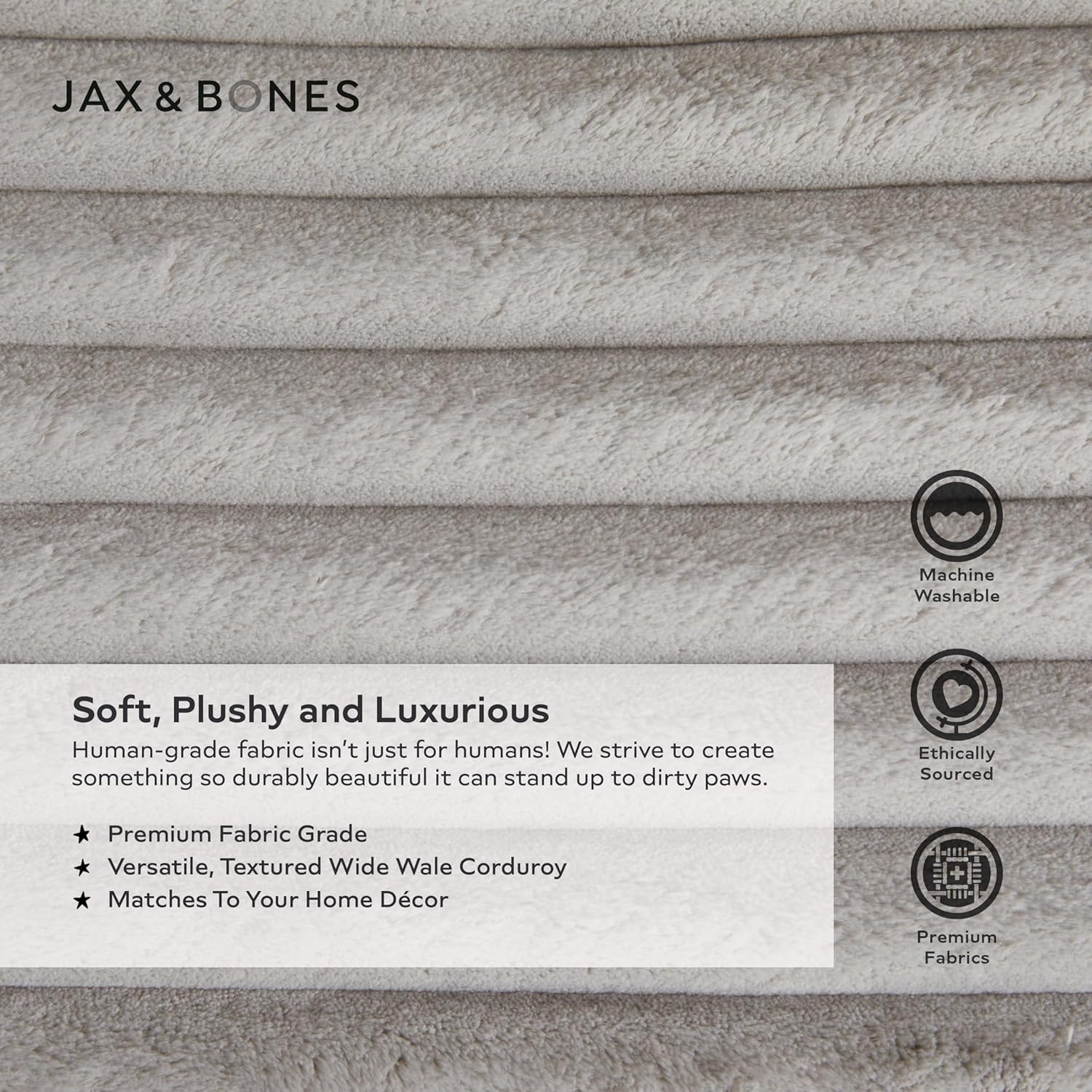 Jax & Bones Napper Luna Grey borde acolchado extra para perros activos.