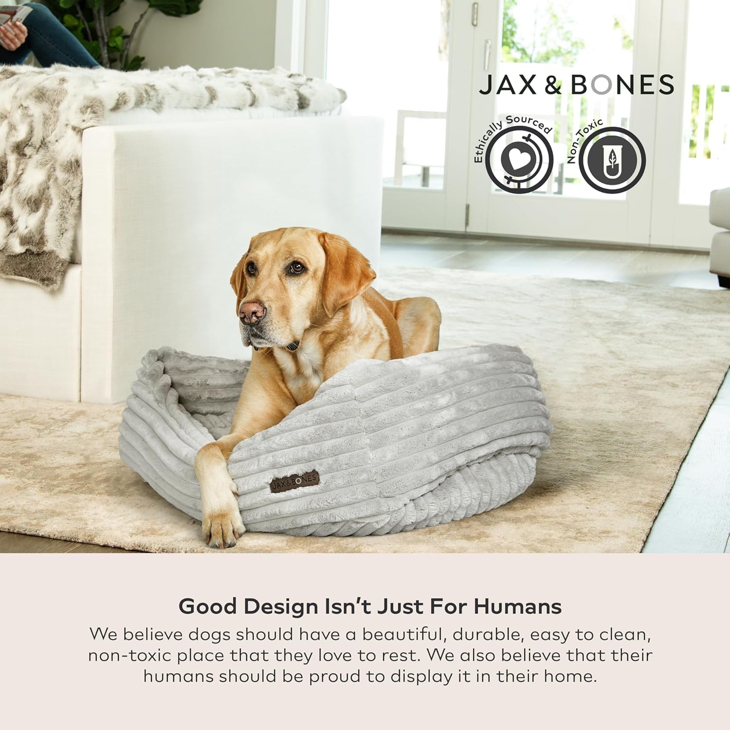 Jax & Bones Napper Luna Grey tamaño pequeño 24x21 pulgadas para espacios reducidos.