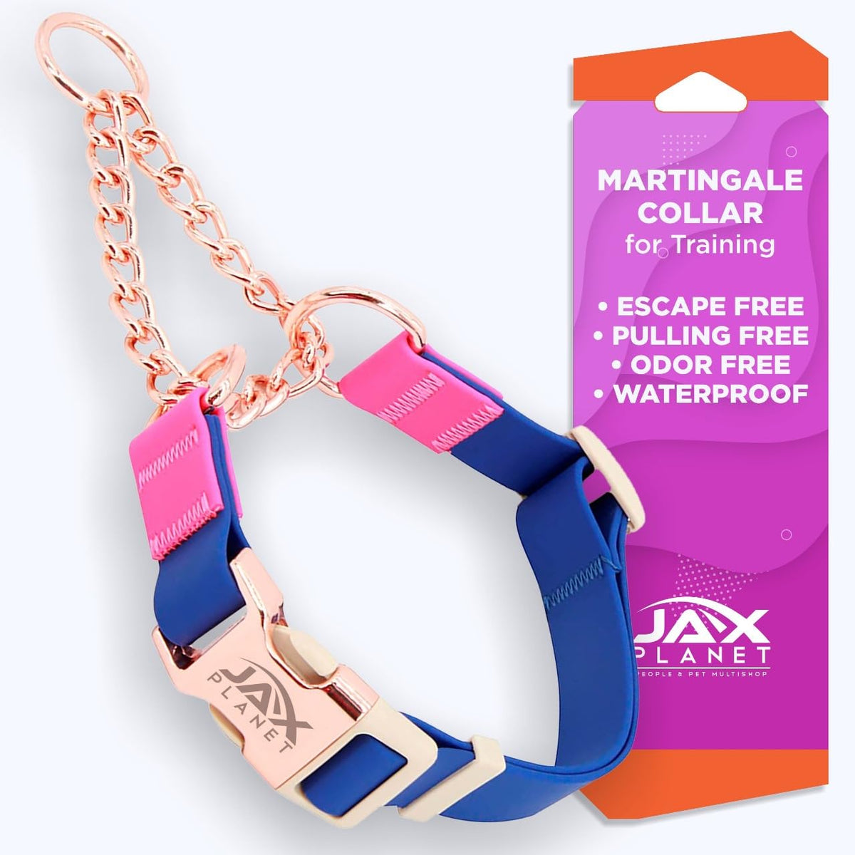 Collar martingale impermeable de JAX PLANET en azul y rosa para perros activos