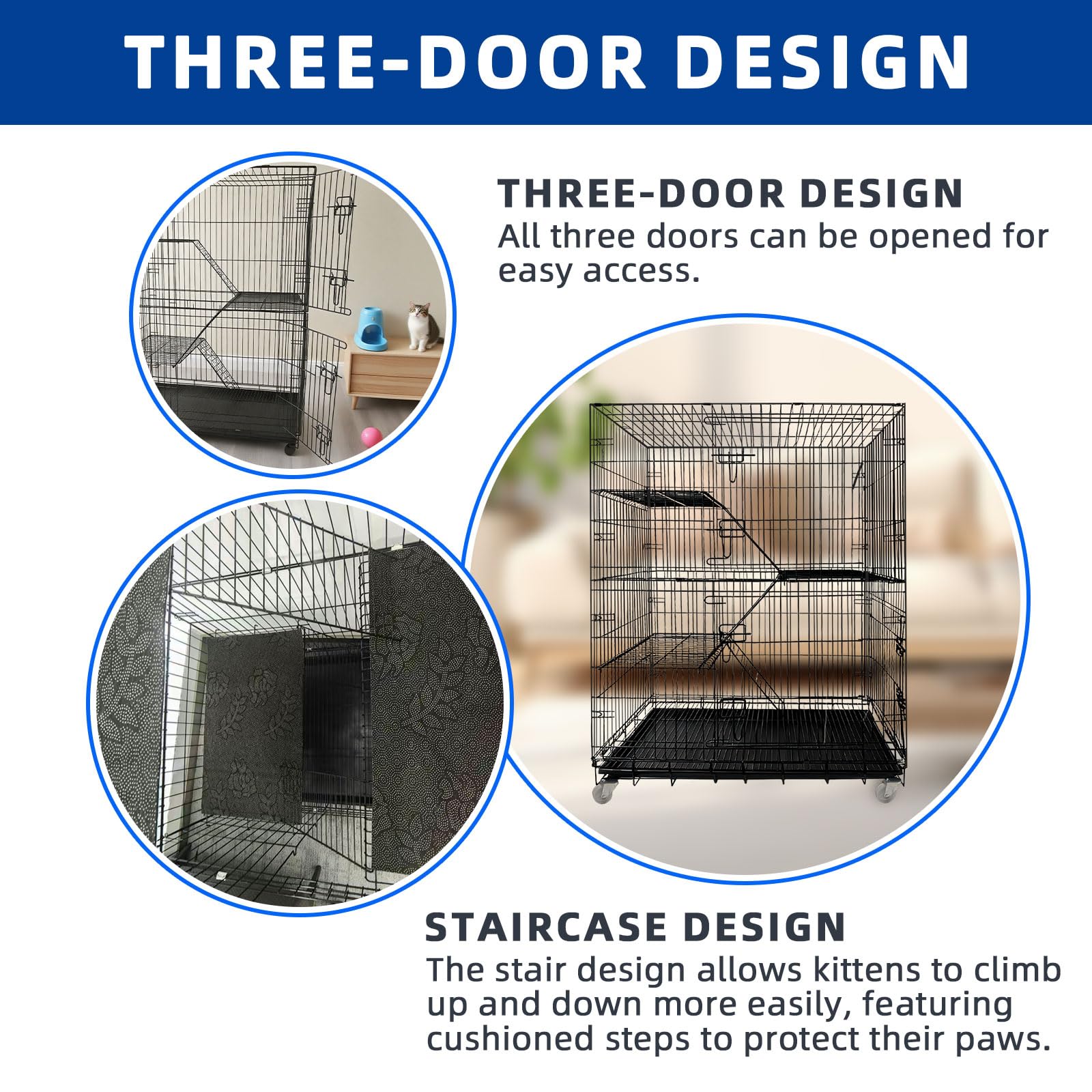 JaxSteam jaula gato con tres puertas, acceso cómodo para cuidar