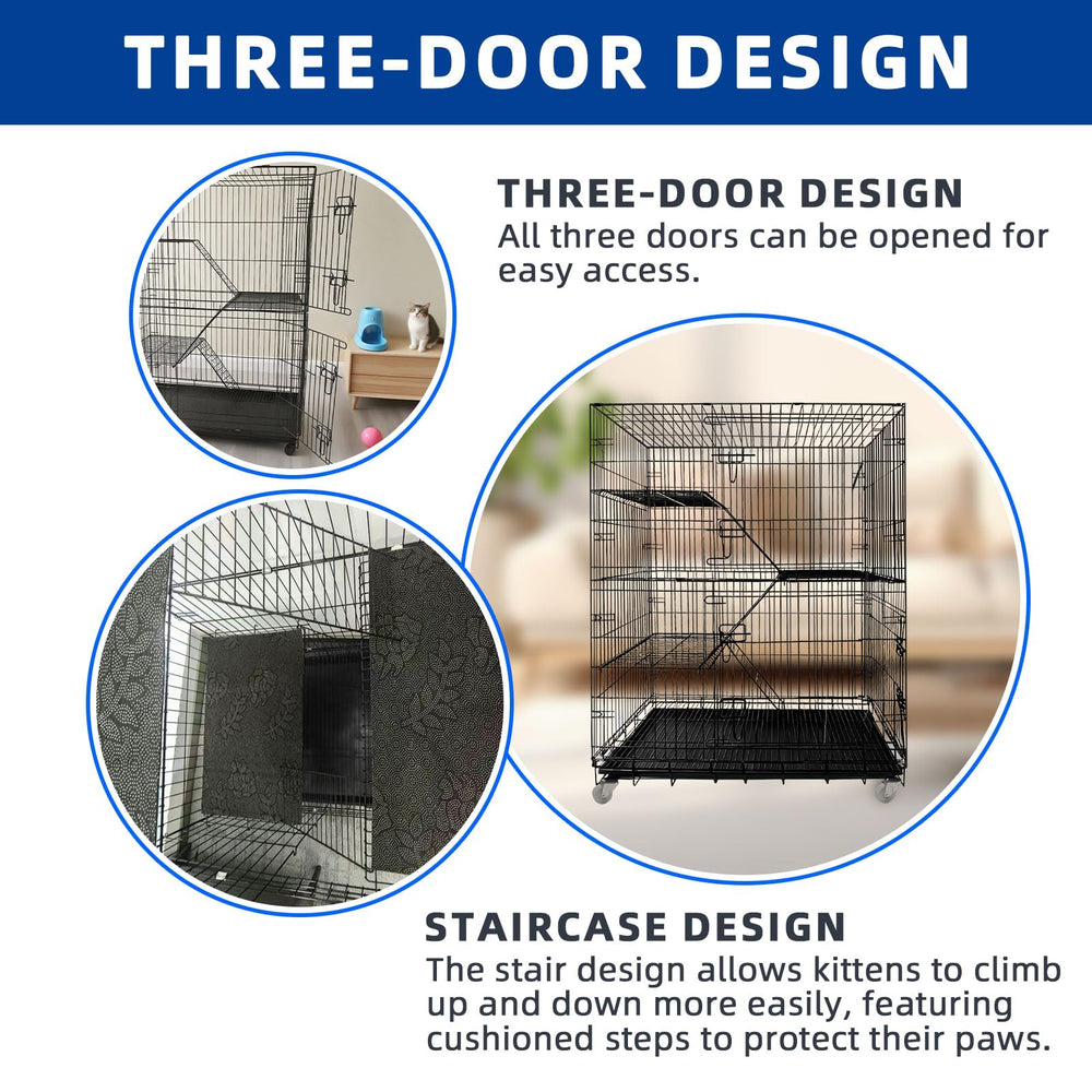 JaxSteam jaula gato con tres puertas, acceso cómodo para cuidar