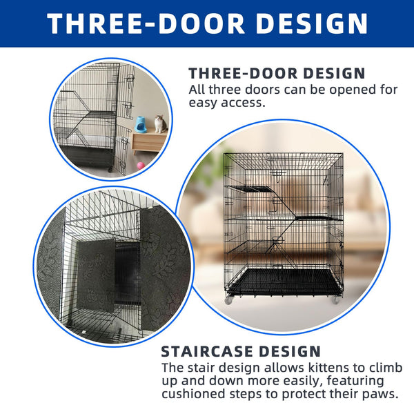 JaxSteam jaula gato con tres puertas, acceso cómodo para cuidar