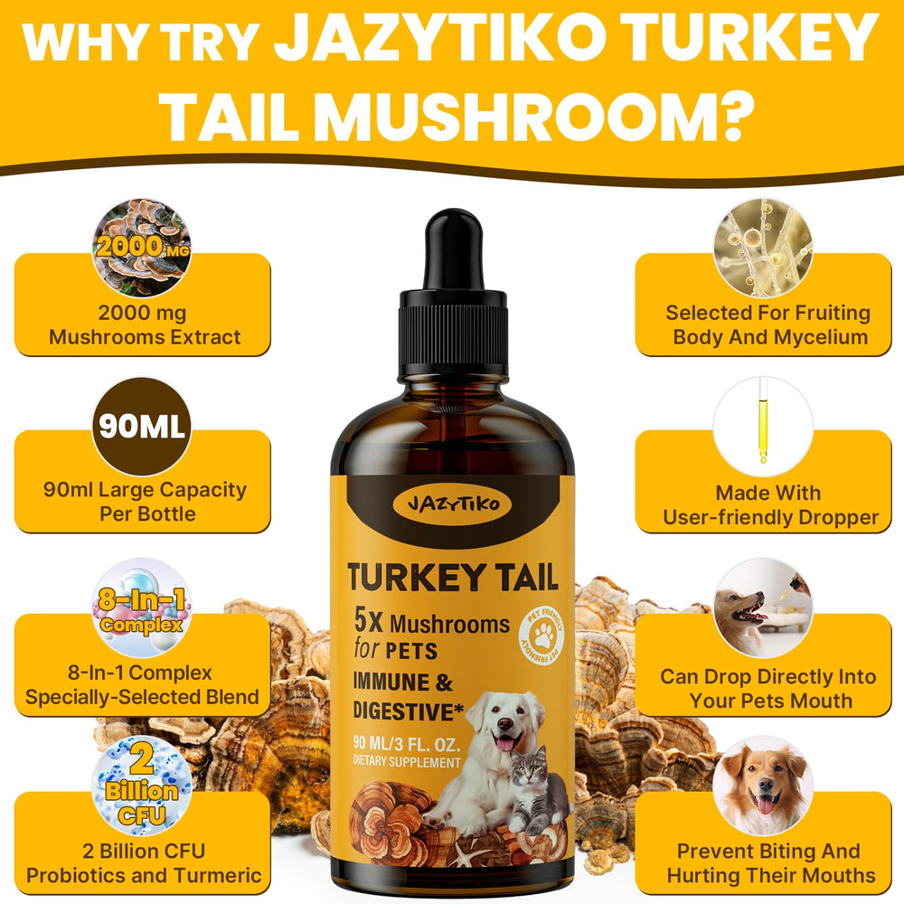 Jazytiko Turkey Tail para perros: probiótico y cúrcuma para salud digestiva.