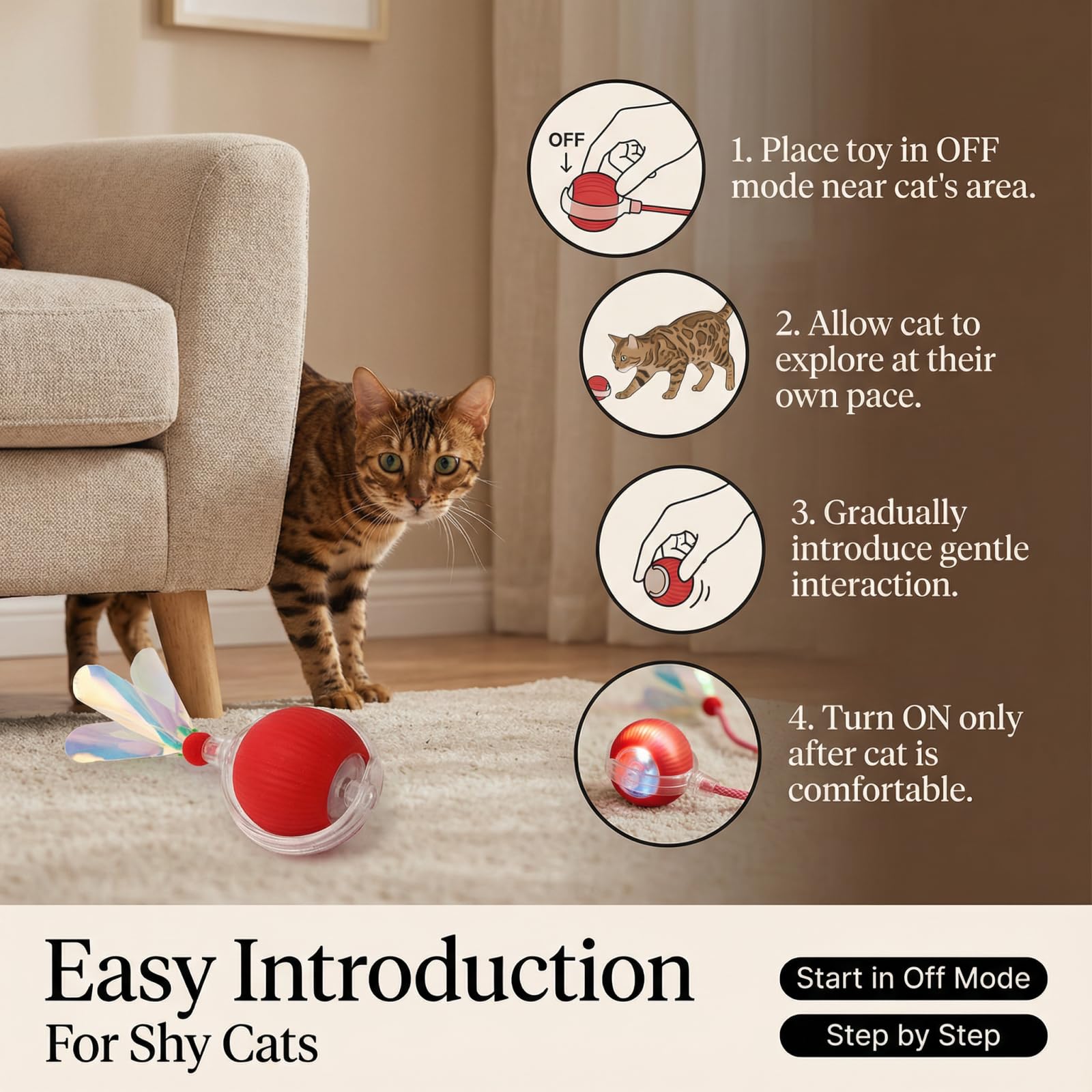 Perfecto para gatos en interiores, mantiene interés diario con JBD.