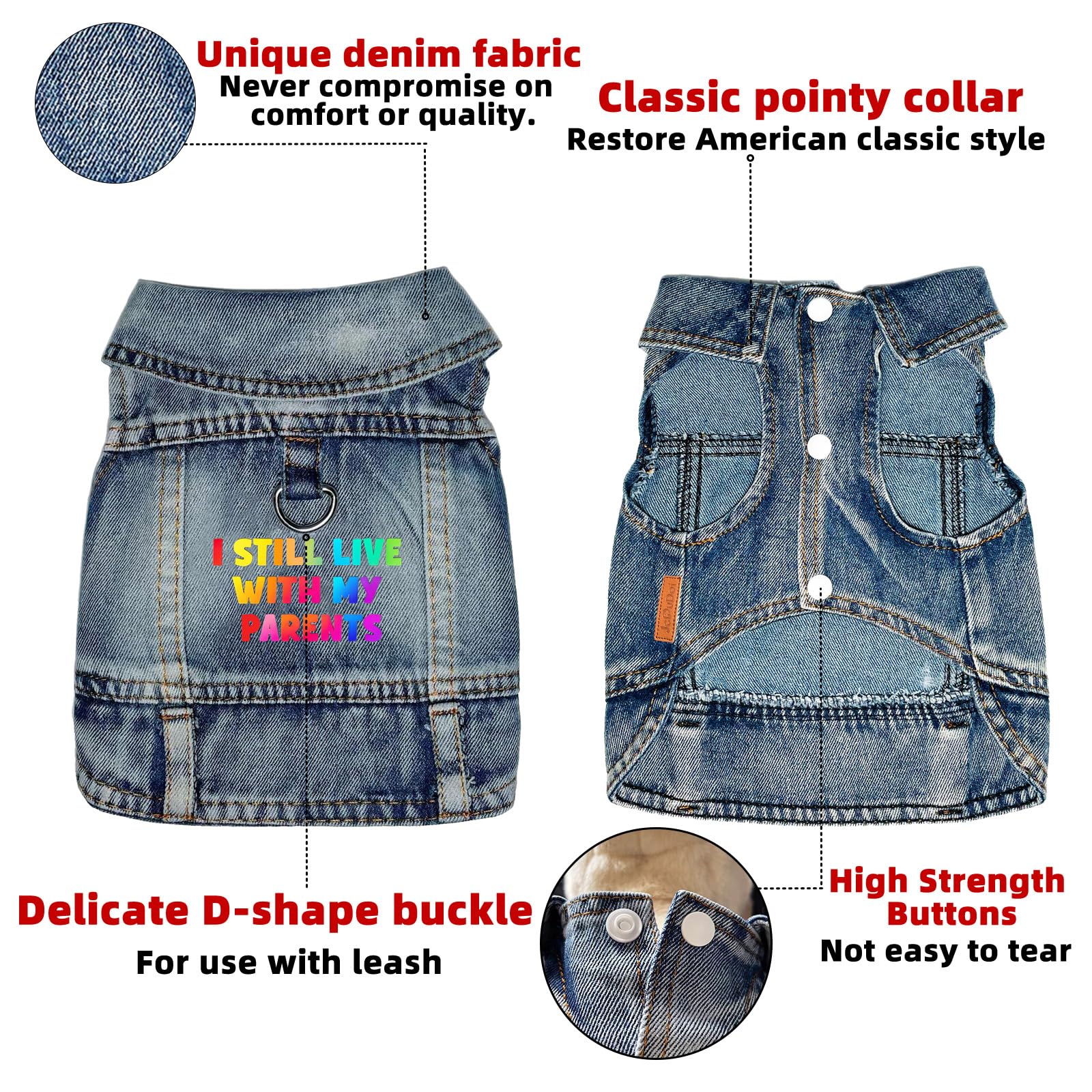 JcDuDoi chaqueta denim lavado suave, comodidad diaria para perros pequeños.