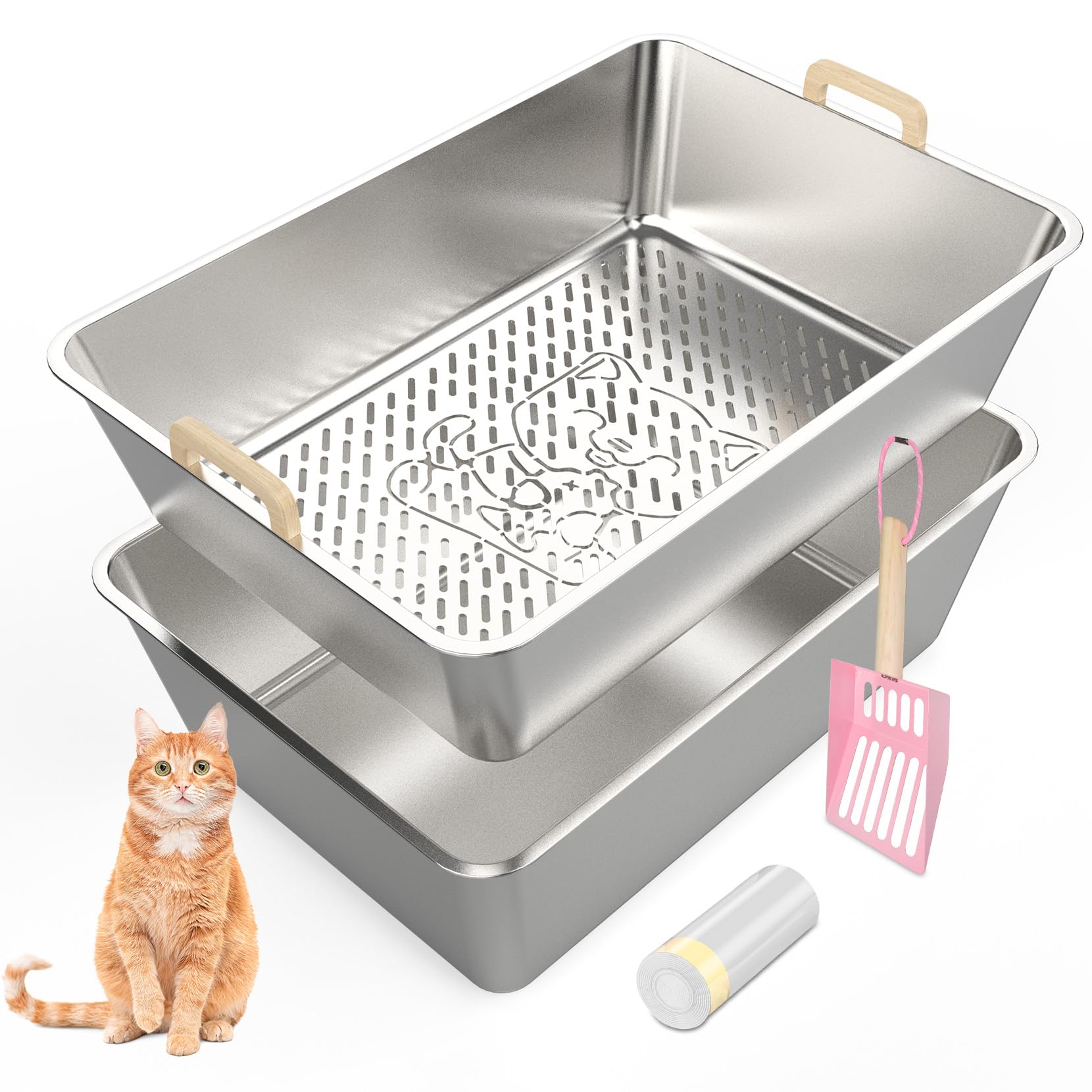 JDCQKHA caja tamiz exterior con apertura amplia para gatos grandes; facilita la limpieza.