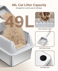 Caja de arena Jecoo XL con cuchara incluida para mantenimiento sencillo.