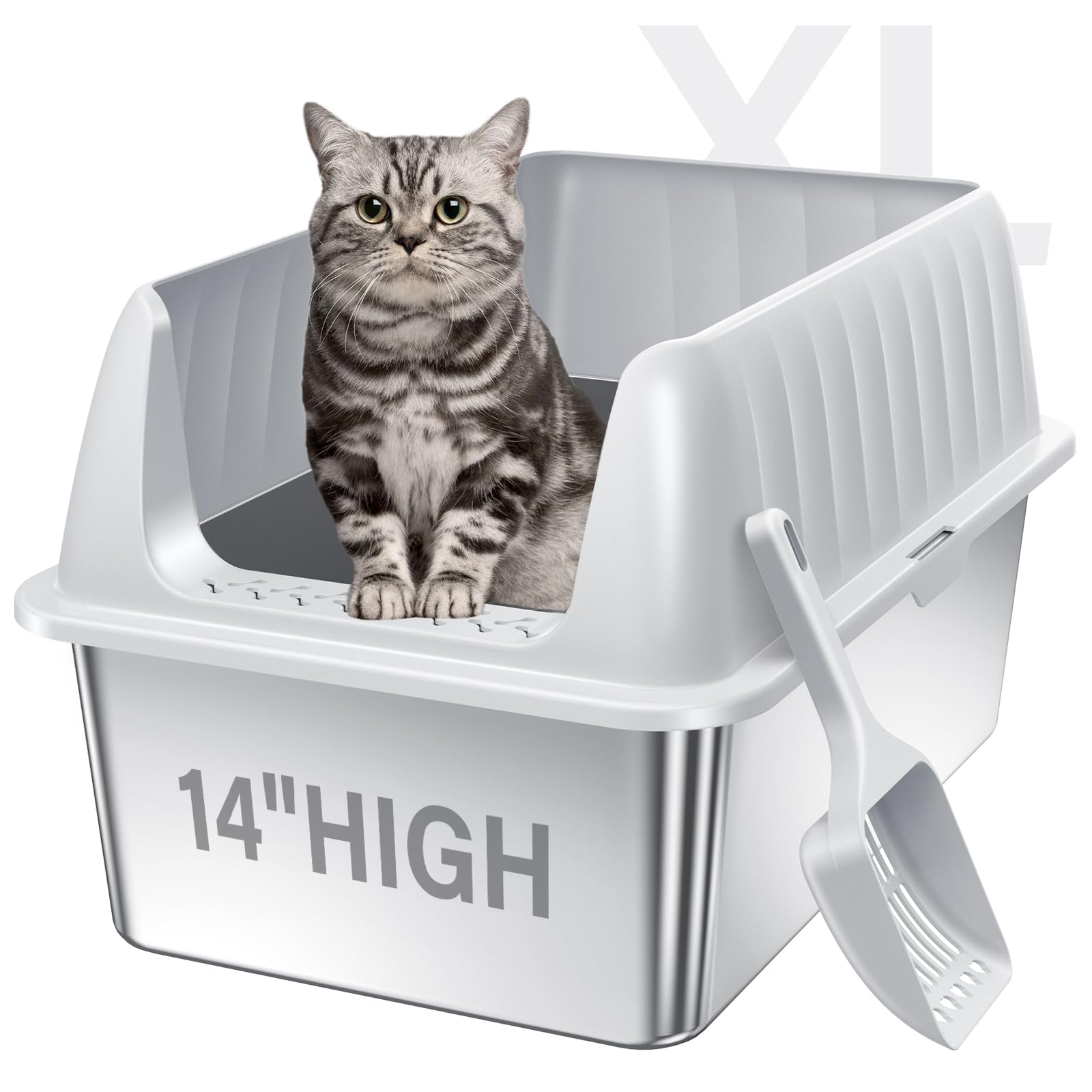 Caja de arena Jecoo XL con tapa, perfecta para gatos grandes y espaciosos usos.