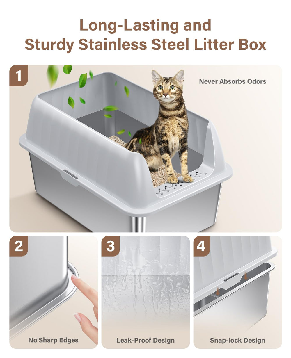 Caja de arena Jecoo XL con diseño higiénico para fácil limpieza.