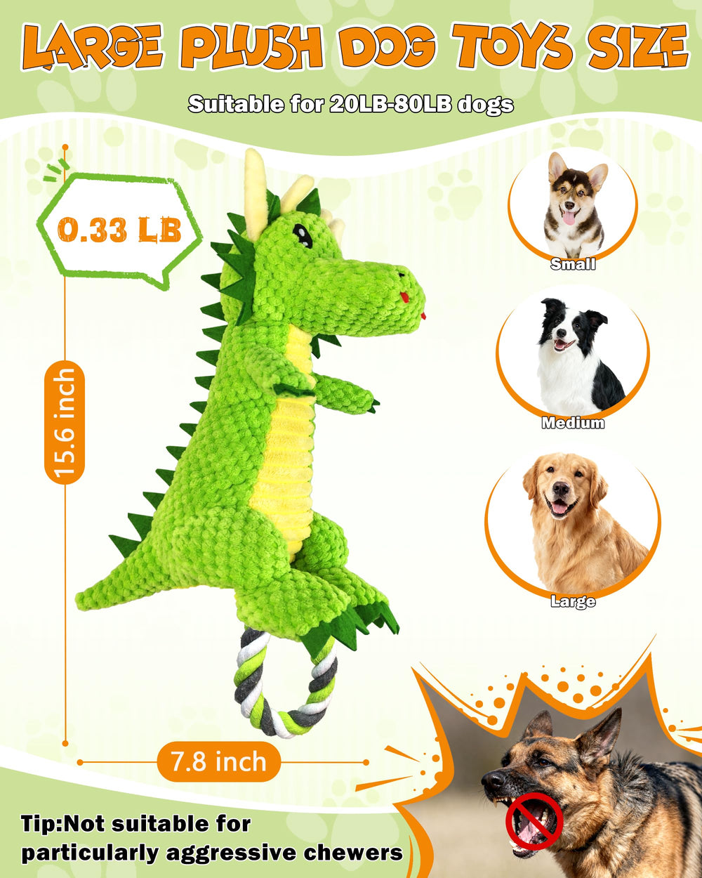 Jeefome juguete grande de peluche y cuerda, perfecto para sesiones de entrenamiento compartidas.
