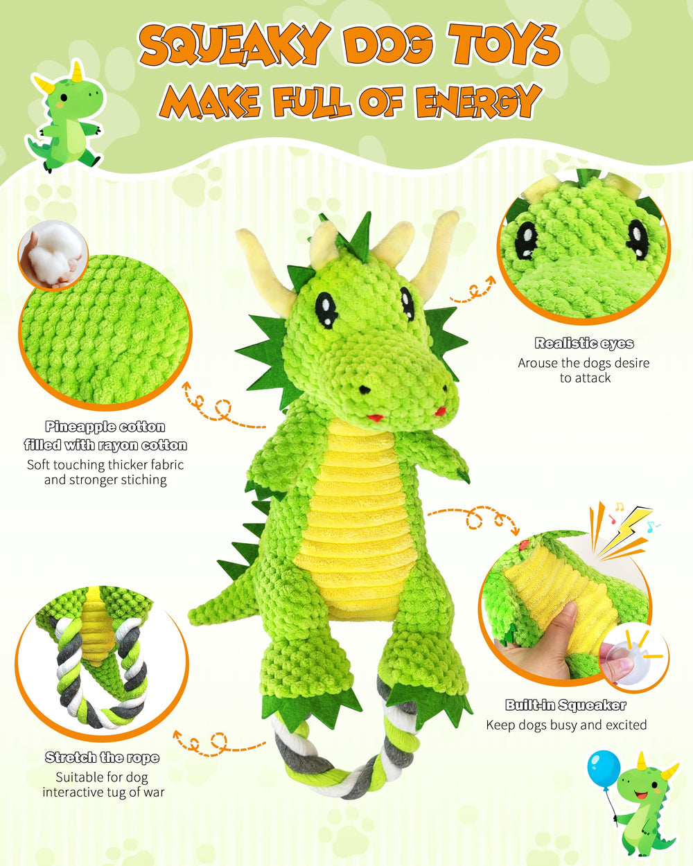 Jeefome mordedor de peluche en algodón piña suave, cómodo para encías de cachorros.