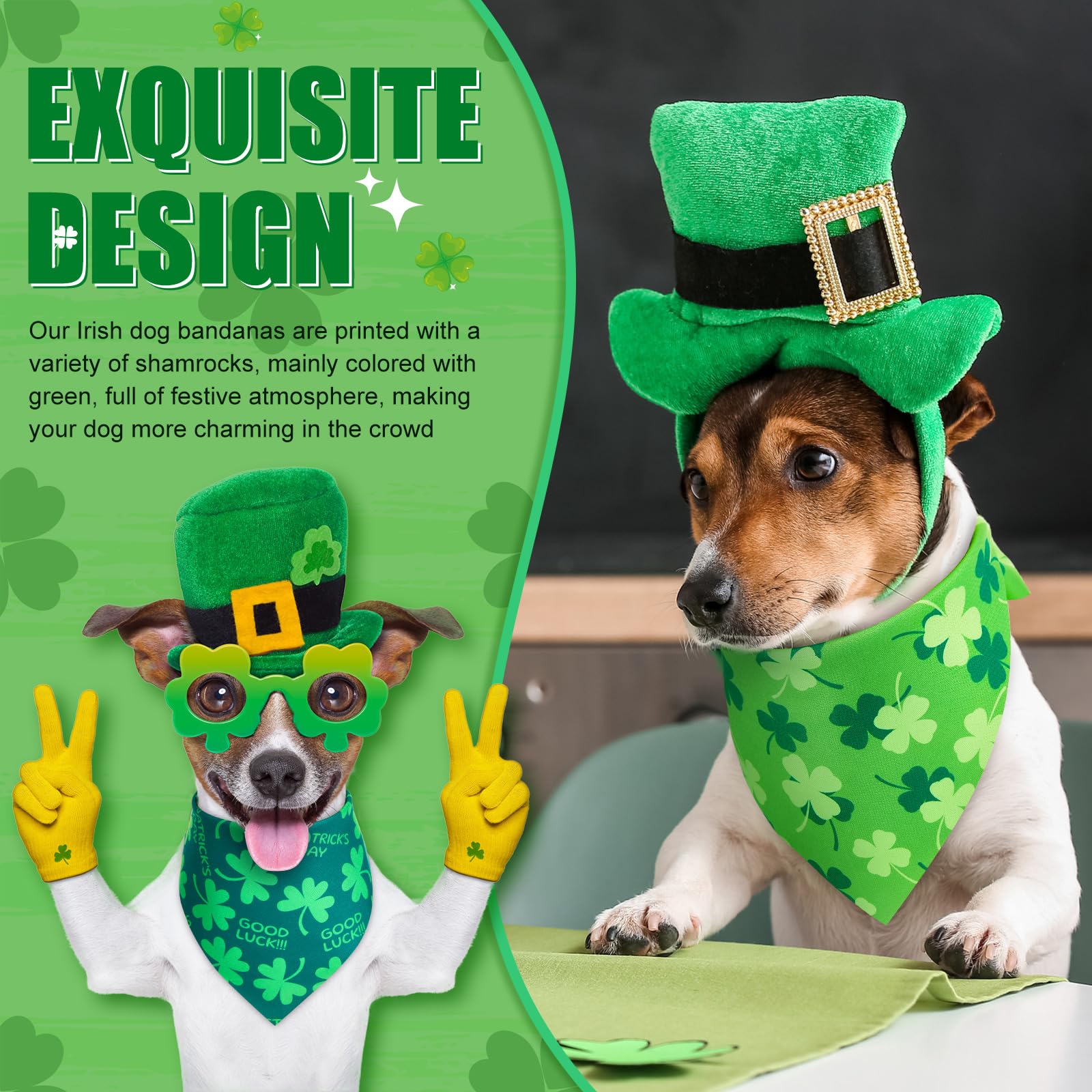 Jeere bandanas trebol verde para mascotas, ideal para fiestas y fotos.