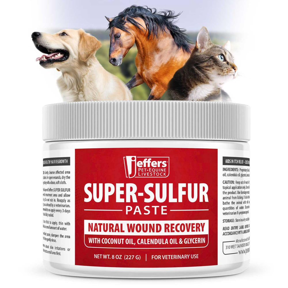 Jeffers Super Sulfur Paste aplicación en pata para confort diario.