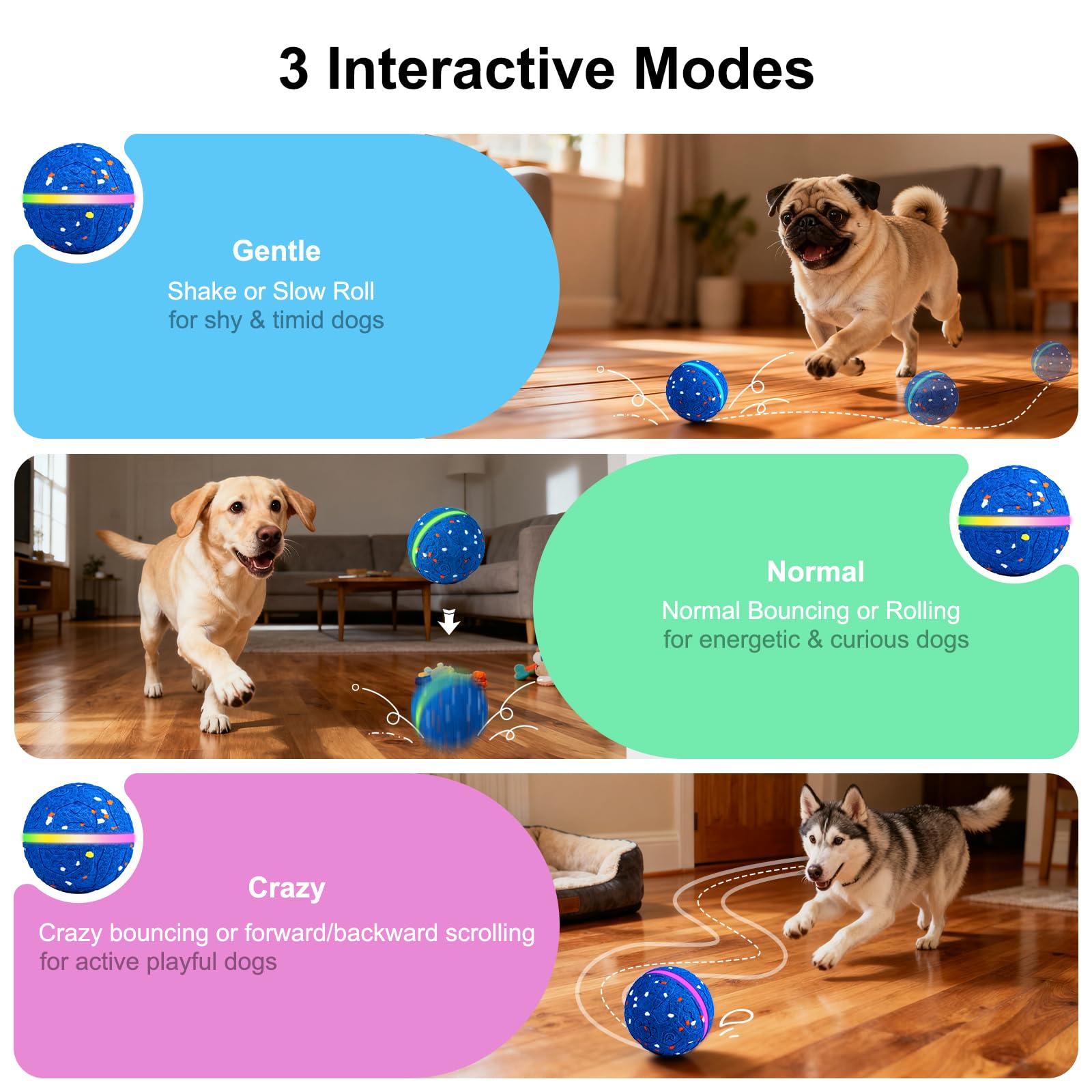JEISOTHB Pelota interactiva para perros con movimiento para juego activo