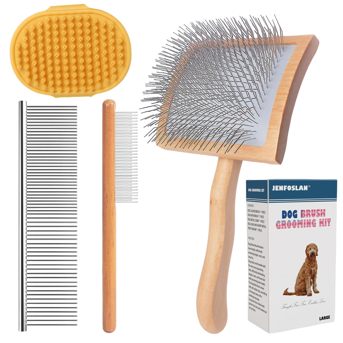 JENFOSLAN kit de 4 piezas para deslanado de perros, cuidado integral