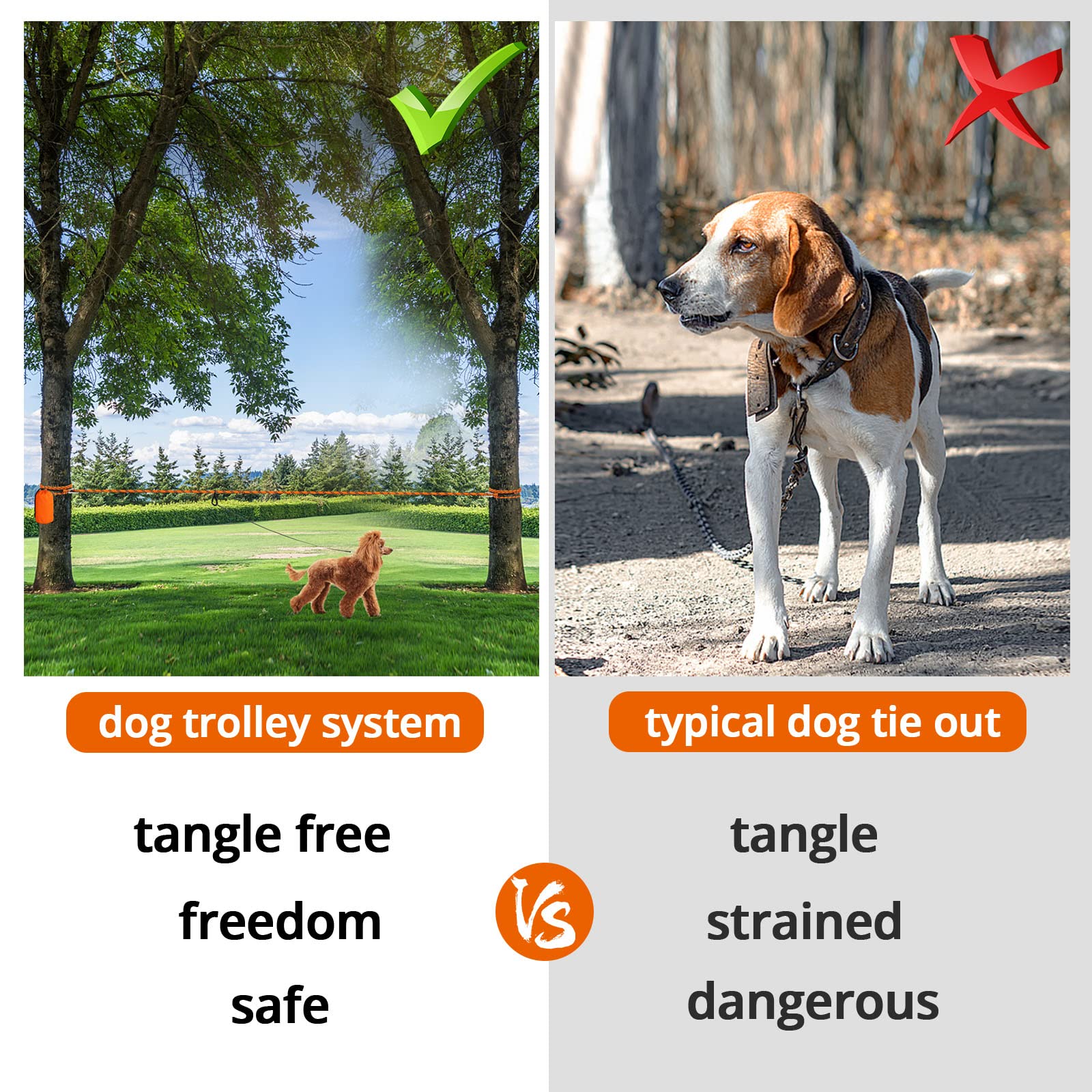 Jenico cable para perro, 100 pies, alcance extendido para parques y jardines
