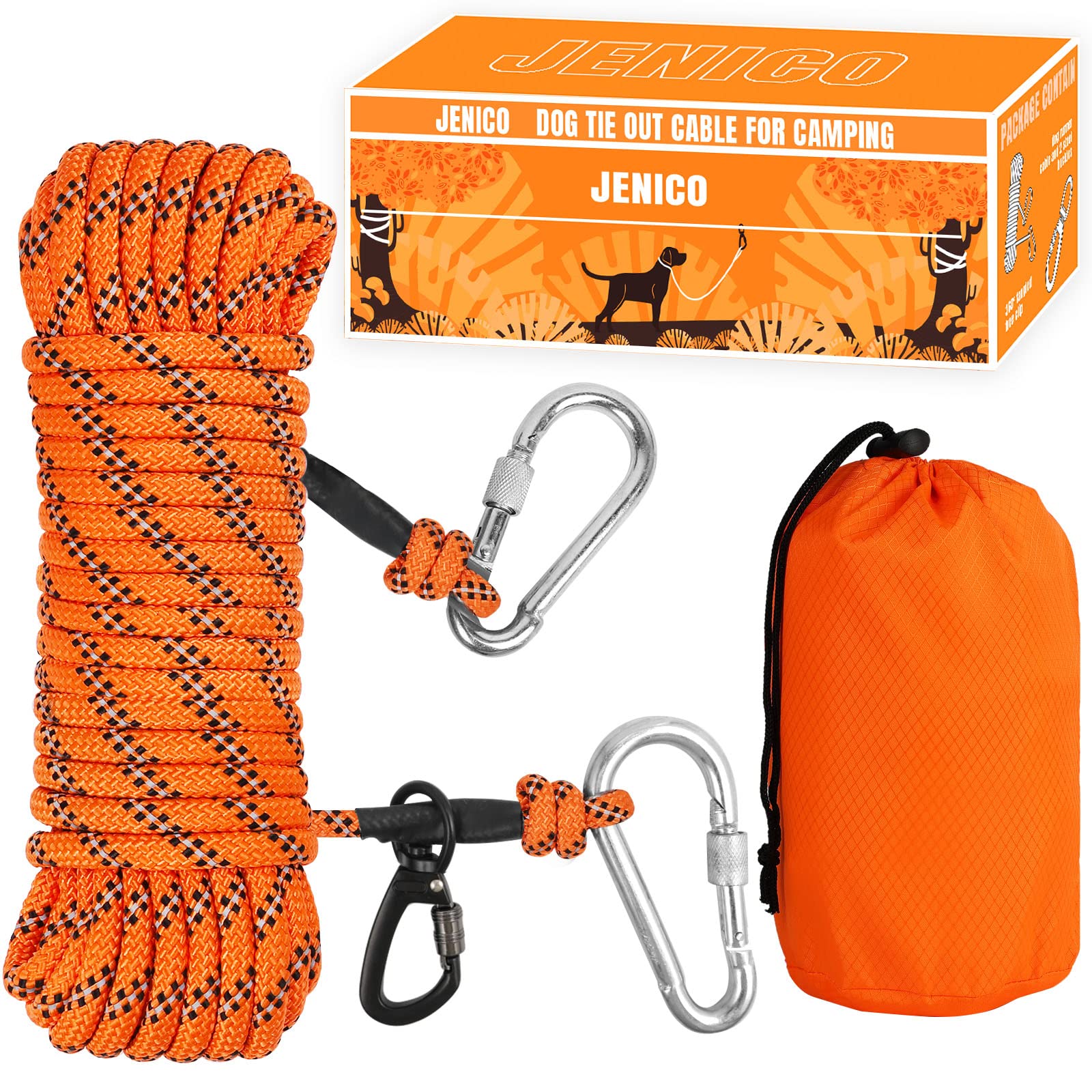 Jenico cable para perro, 50 pies, ideal para camping y paseos nocturnos