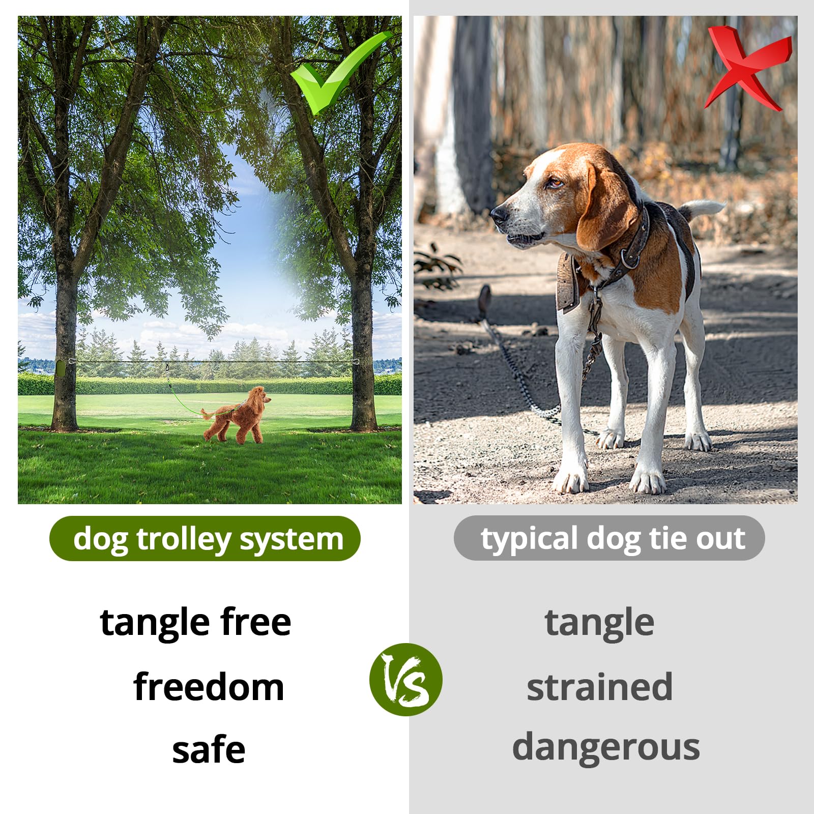 Jenico cable para perros de 50 pies, apto para patios, parques y senderos.