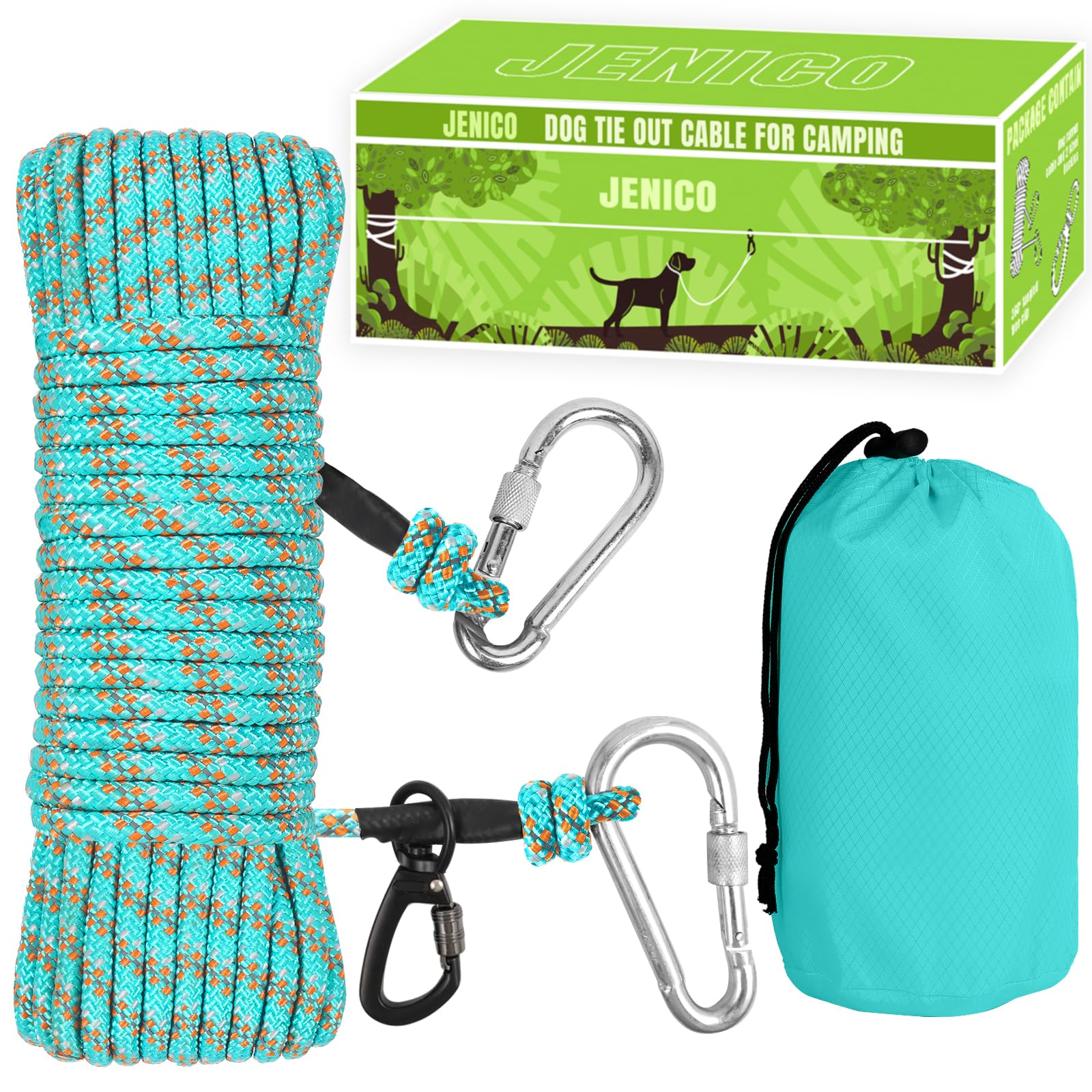 Jenico cable para perros acampar 100 pies mejora visibilidad nocturna.