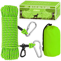 Jenico cable para perros-acampar 50ft con visibilidad nocturna para paseos seguros.