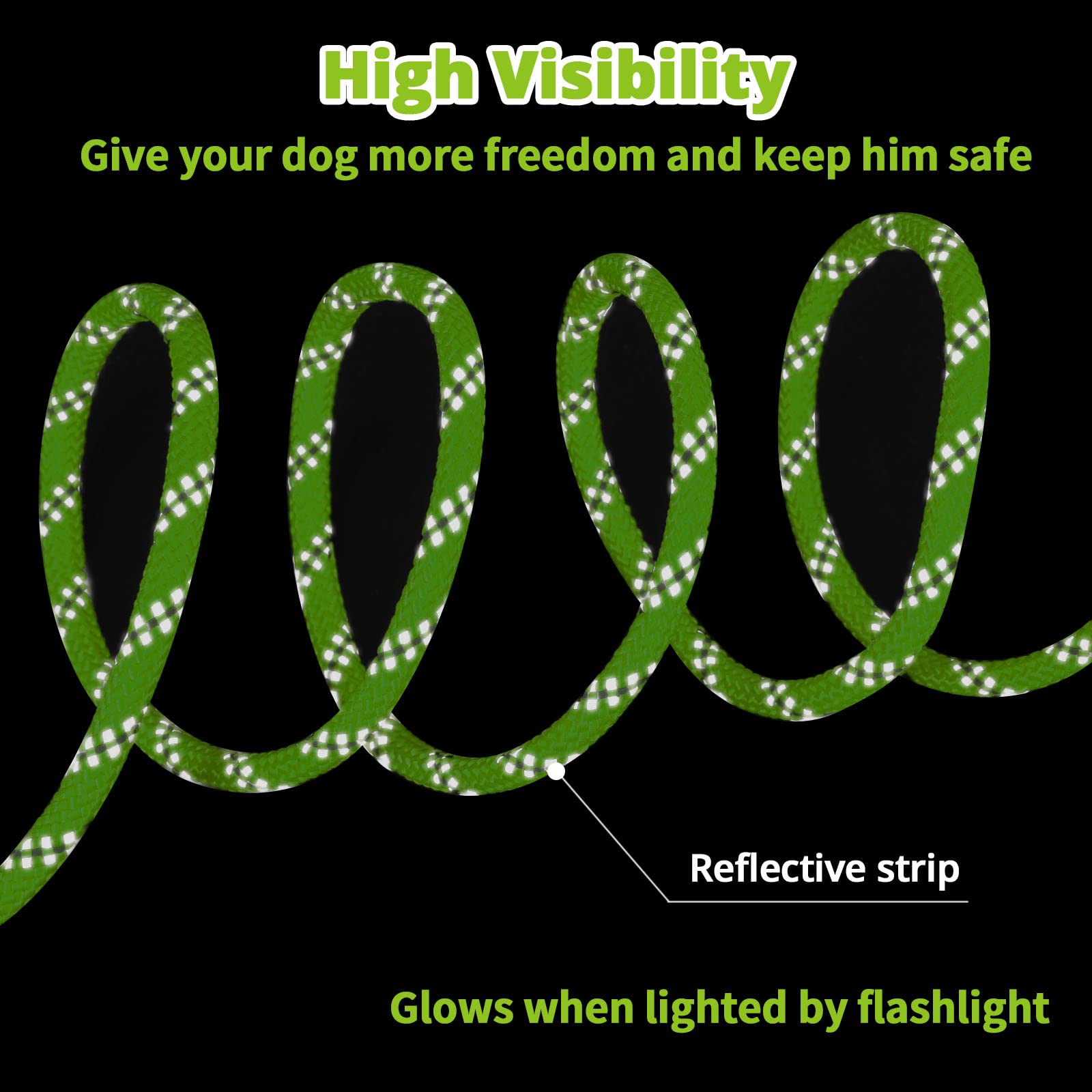Jenico cable tiro perro 70ft reflejante, ideal para excursiones largas