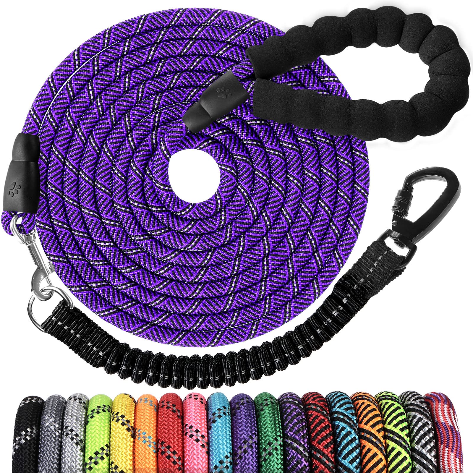 Jenico correa perro 30ft reflectiva con bungee para control suave y visibilidad.