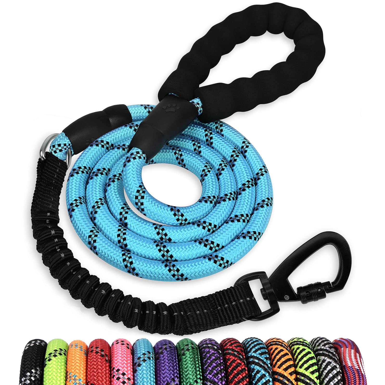 Correa Jenico de 6 pies con bungee reflectiva para paseos seguros.