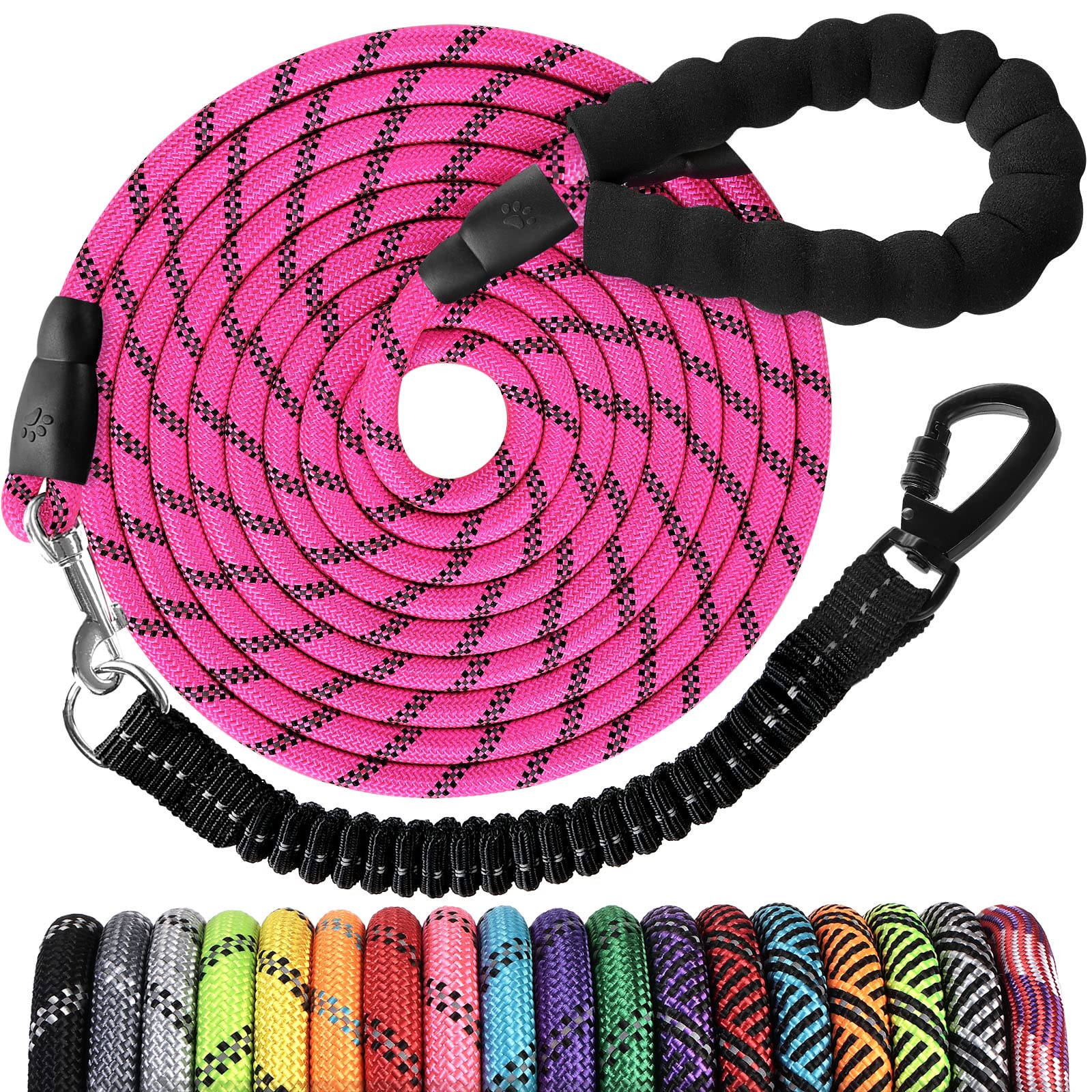 Jenico correa para perros 50 ft con amortiguación bungee para paseos controlados.