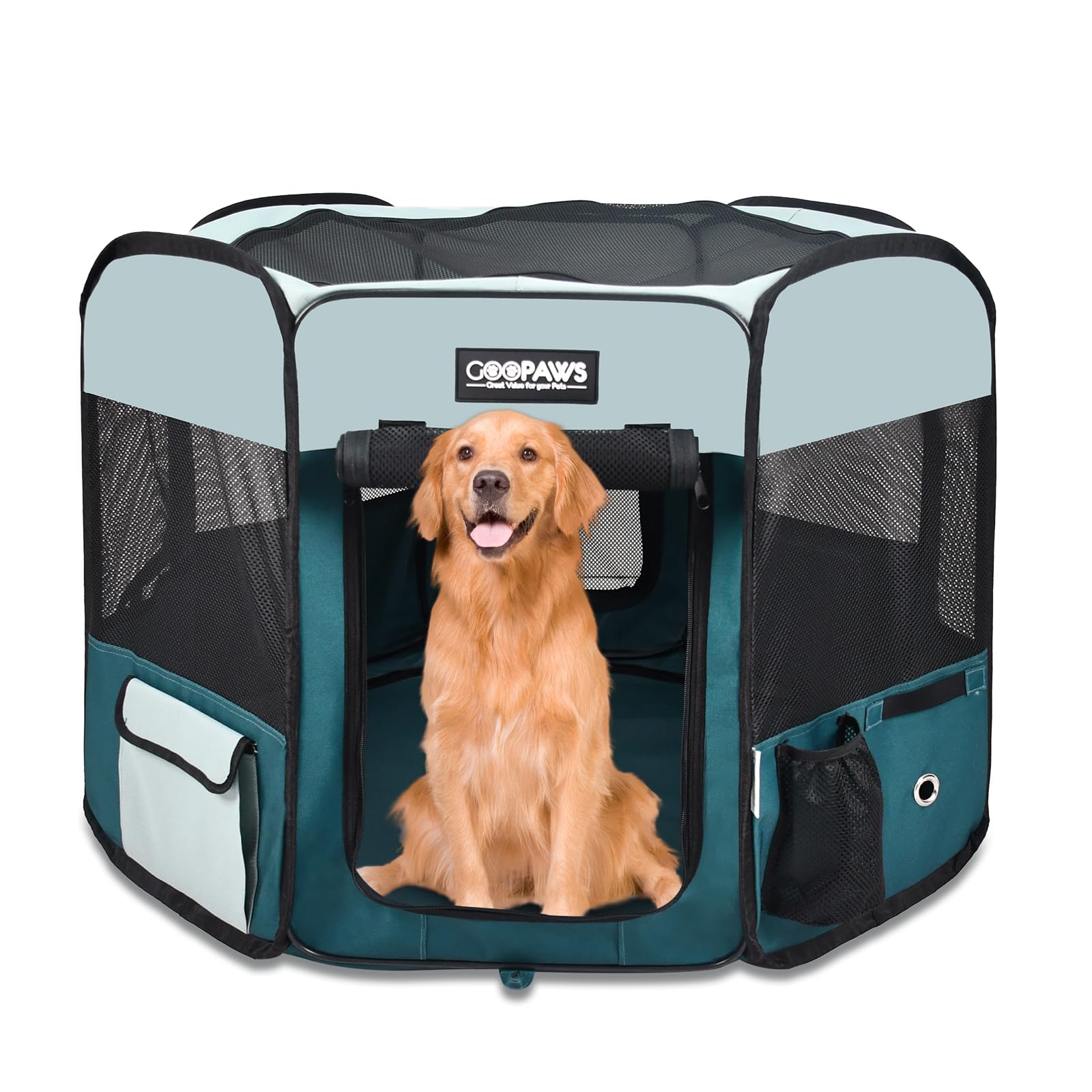 JesPET Playpen con diseño de 8 paneles para mayor espacio y flujo de aire.