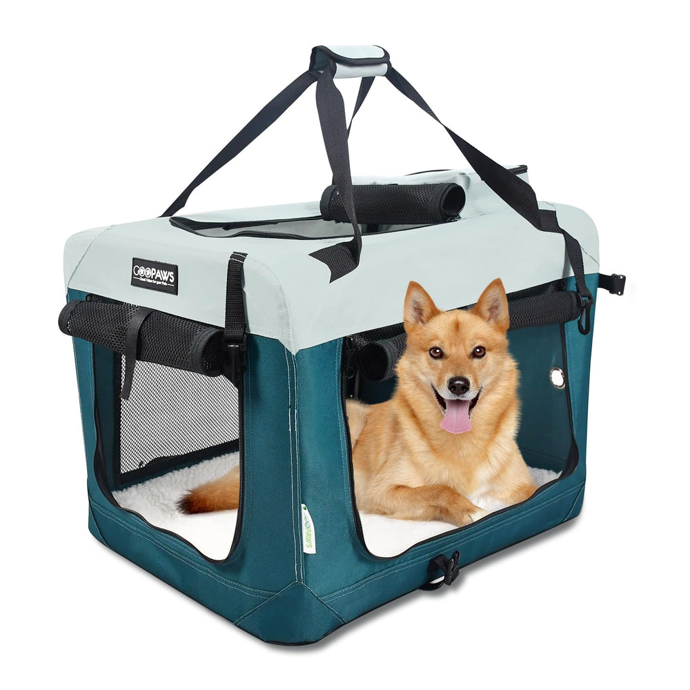 Jespet jaula blanda plegable azul turquesa para viajes cómodos.
