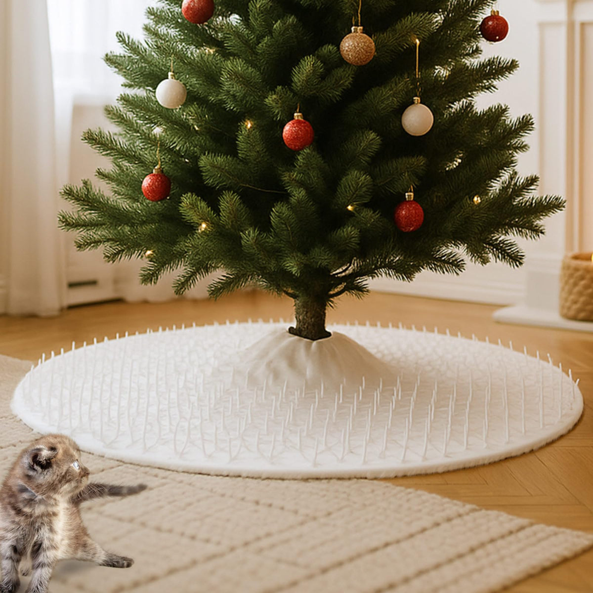 Jetec alfombra pinchos de plástico para árbol, disuade gatos y protege decoraciones.