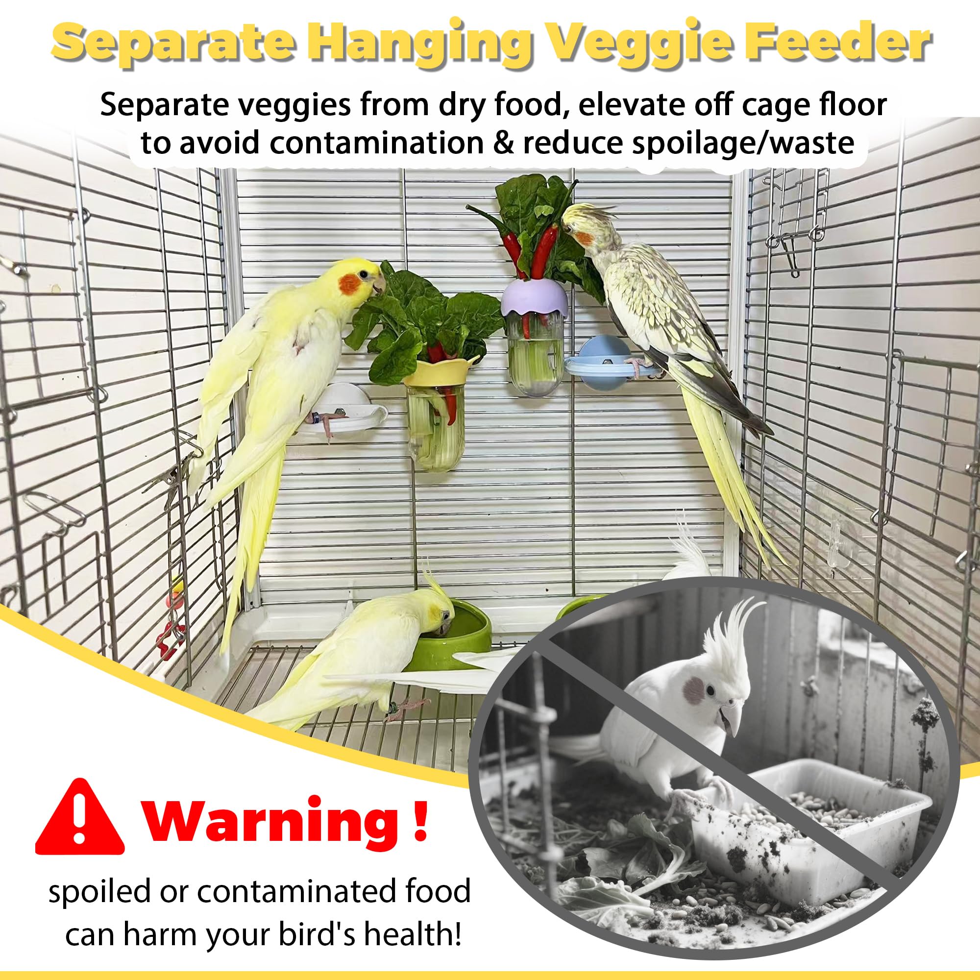 Jevnd alimentador colgante anti-suciedad para jaula mantiene verduras limpias.