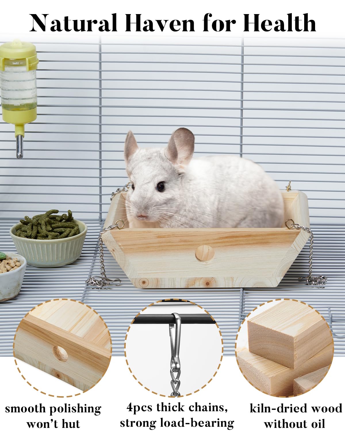 Jevnd cama madera jaula chinchilla: superficie suave para relajarse tras la exploración.