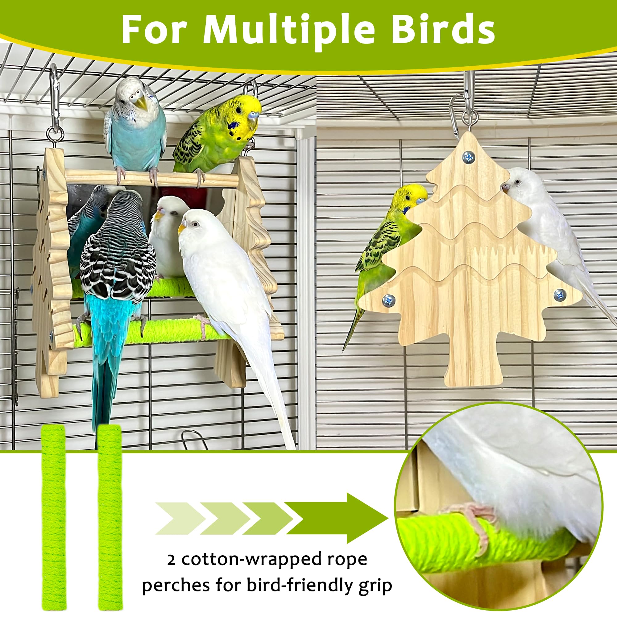 Columpio Jevnd para aves de madera permite balanceo suave y ejercicio.