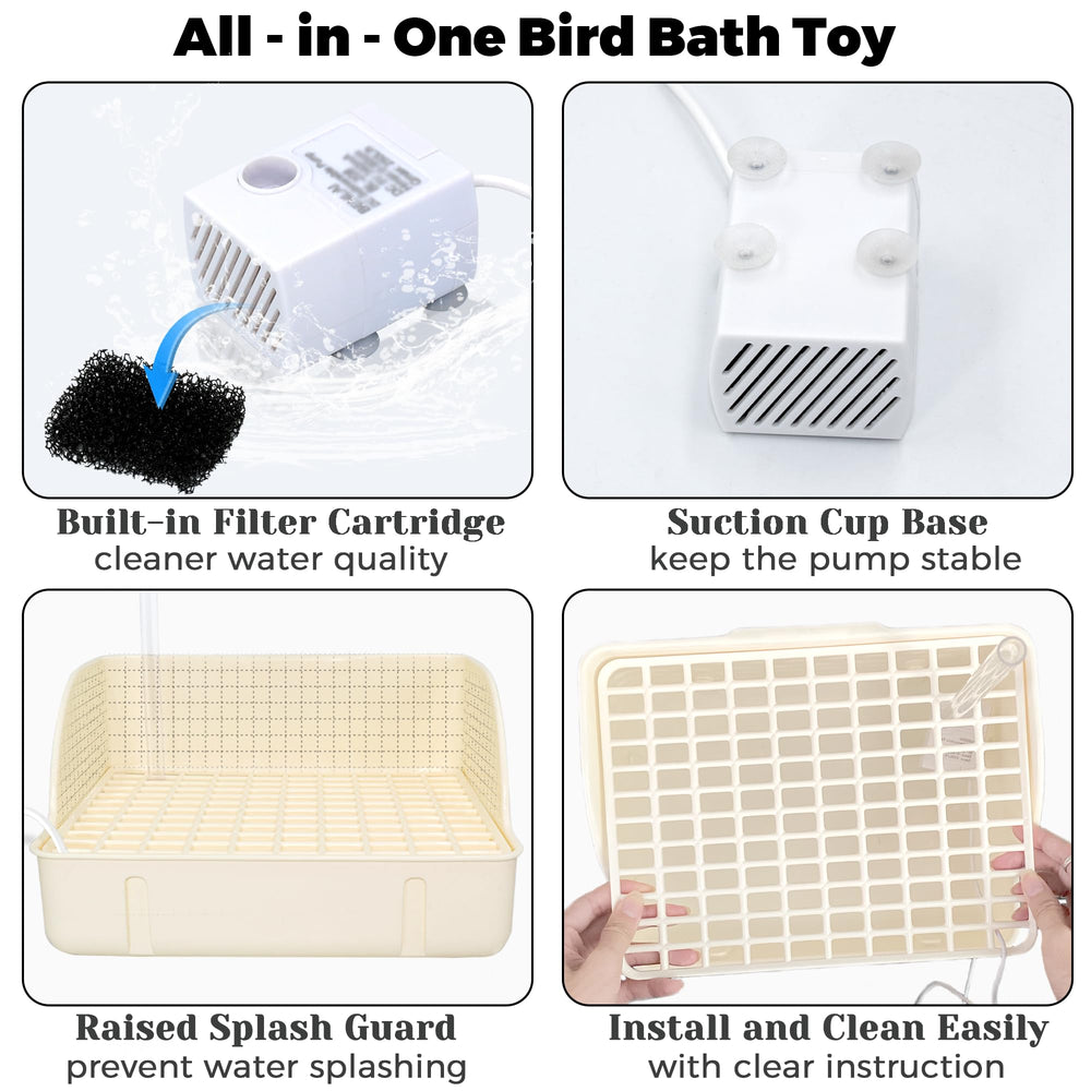 Jevnd dispensador de comida para aves, función dual además de baño.