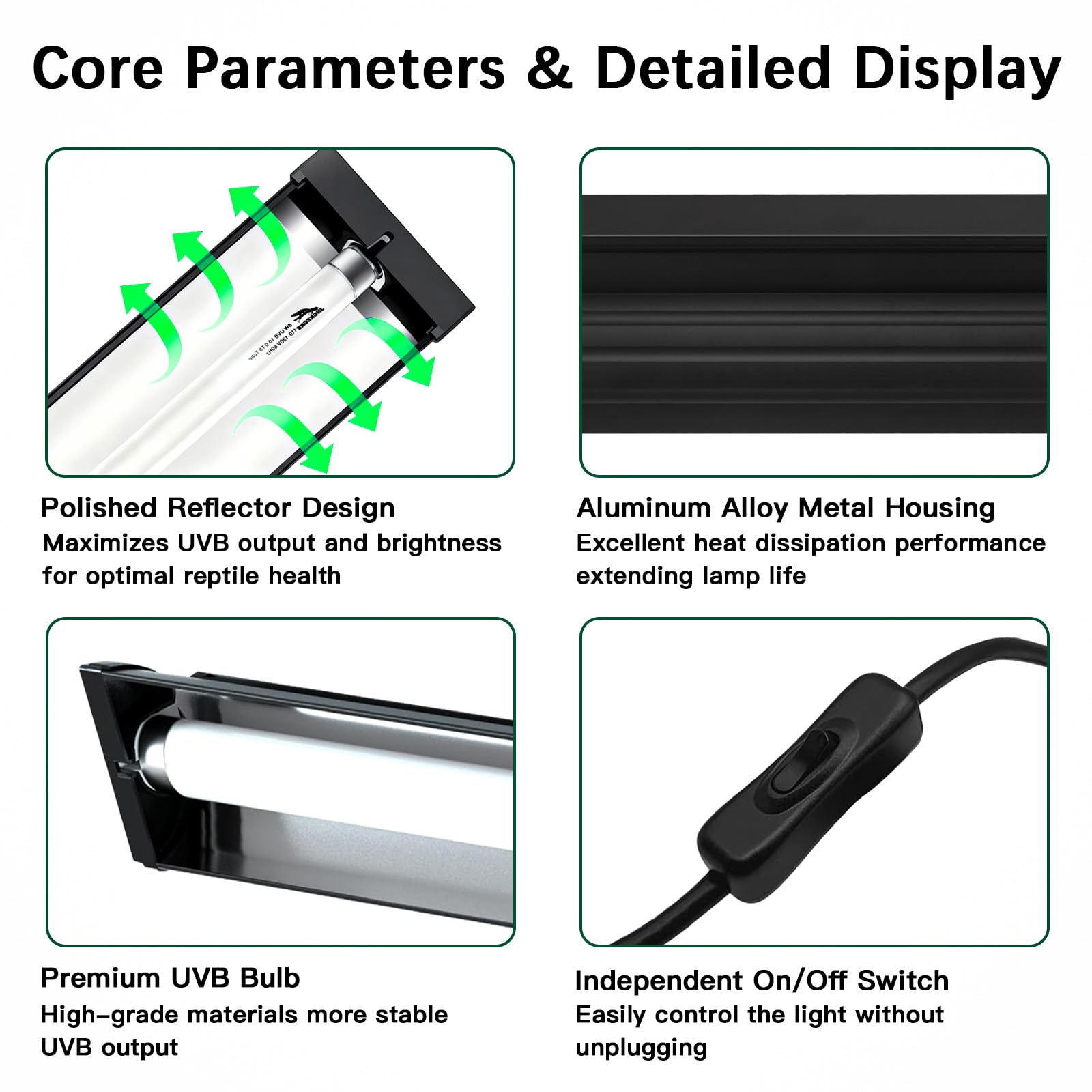 Montaje externo rápido y adaptable a diferentes configuraciones del terrario.