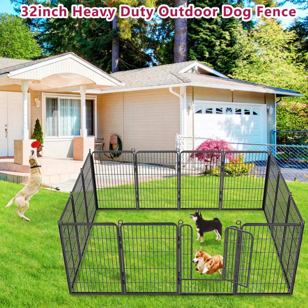 Jhsomdr jaula para perros 32 pulgadas, vista lateral, uso exterior estable.