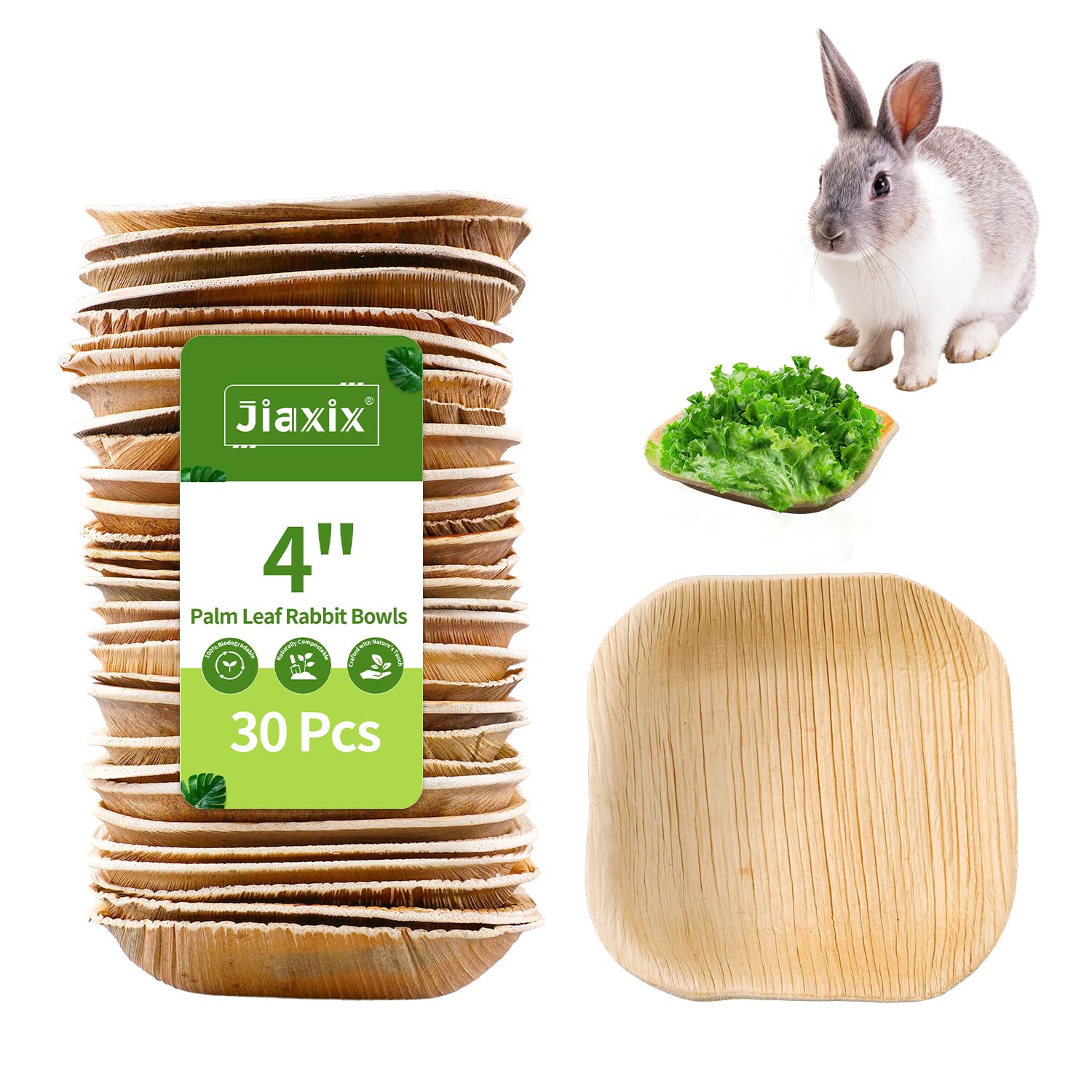Jiaxix plato cuadrado de palma 4 pulgadas para conejos, ideal para heno y pellets
