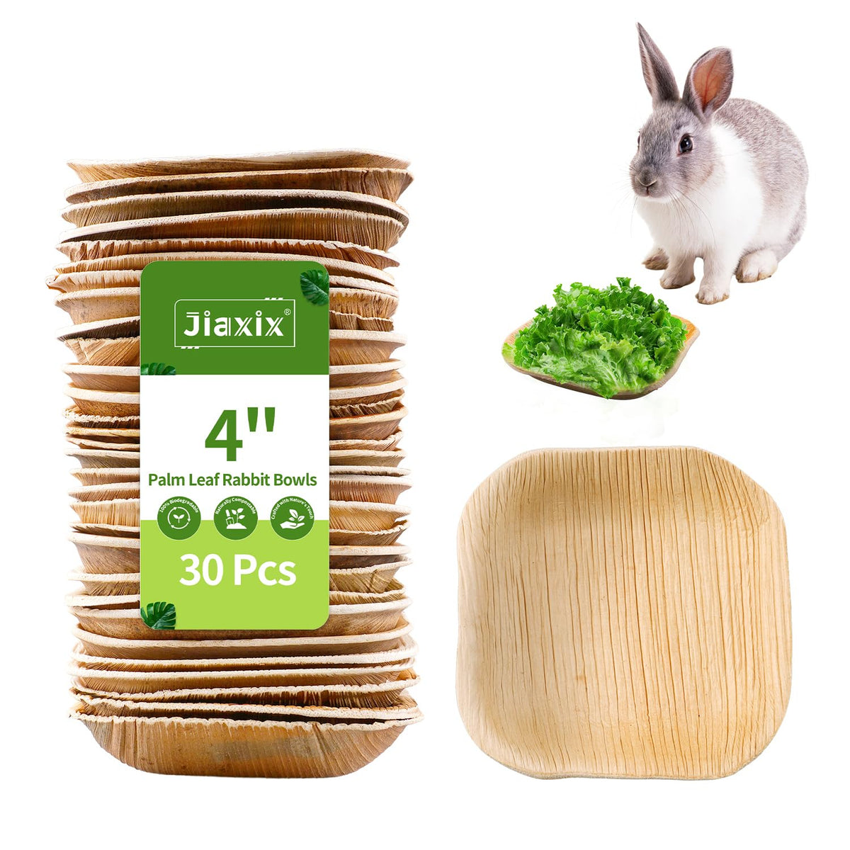 Jiaxix plato cuadrado de palma 4 pulgadas para conejos, ideal para heno y pellets