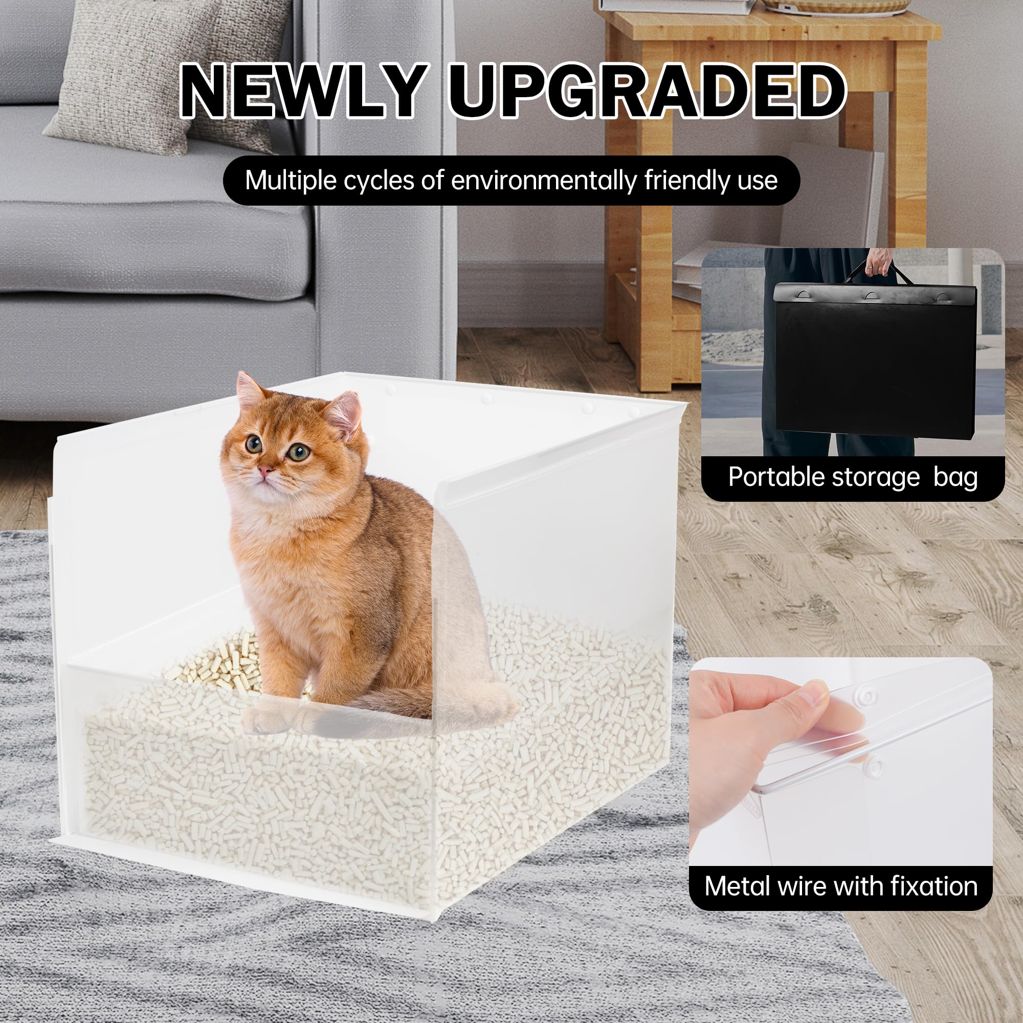 JIMEIQI caja XL con borde alto lateral: contención y privacidad para el gato
