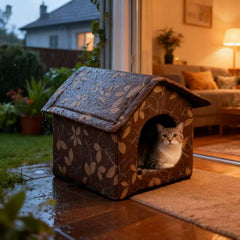 JINGSIJI refugio para gato interior-exterior con diseño cerrado para clima frío.