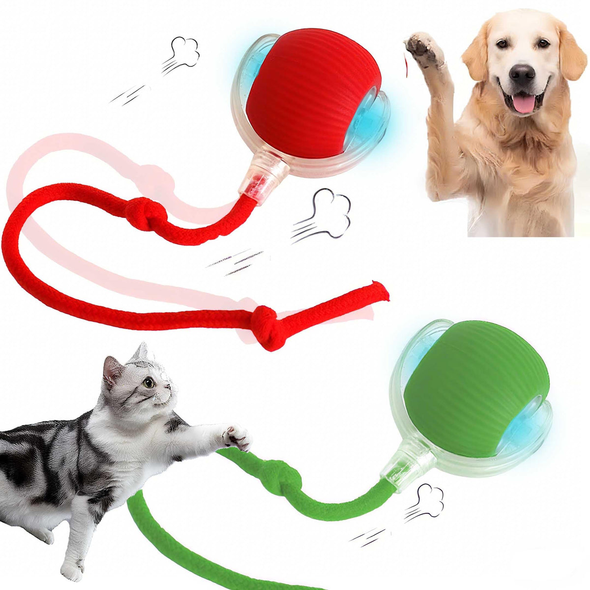 Bola interactiva JinRui-T en movimiento para mascotas.
