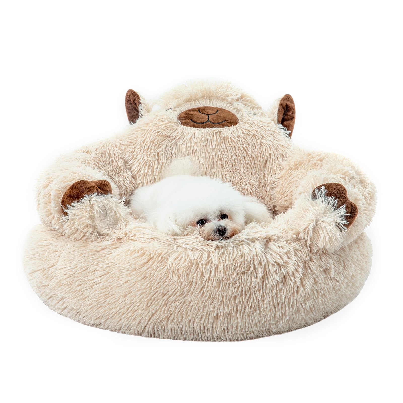 Jiupety cama anillo camel para perros y gatos, descanso cálido