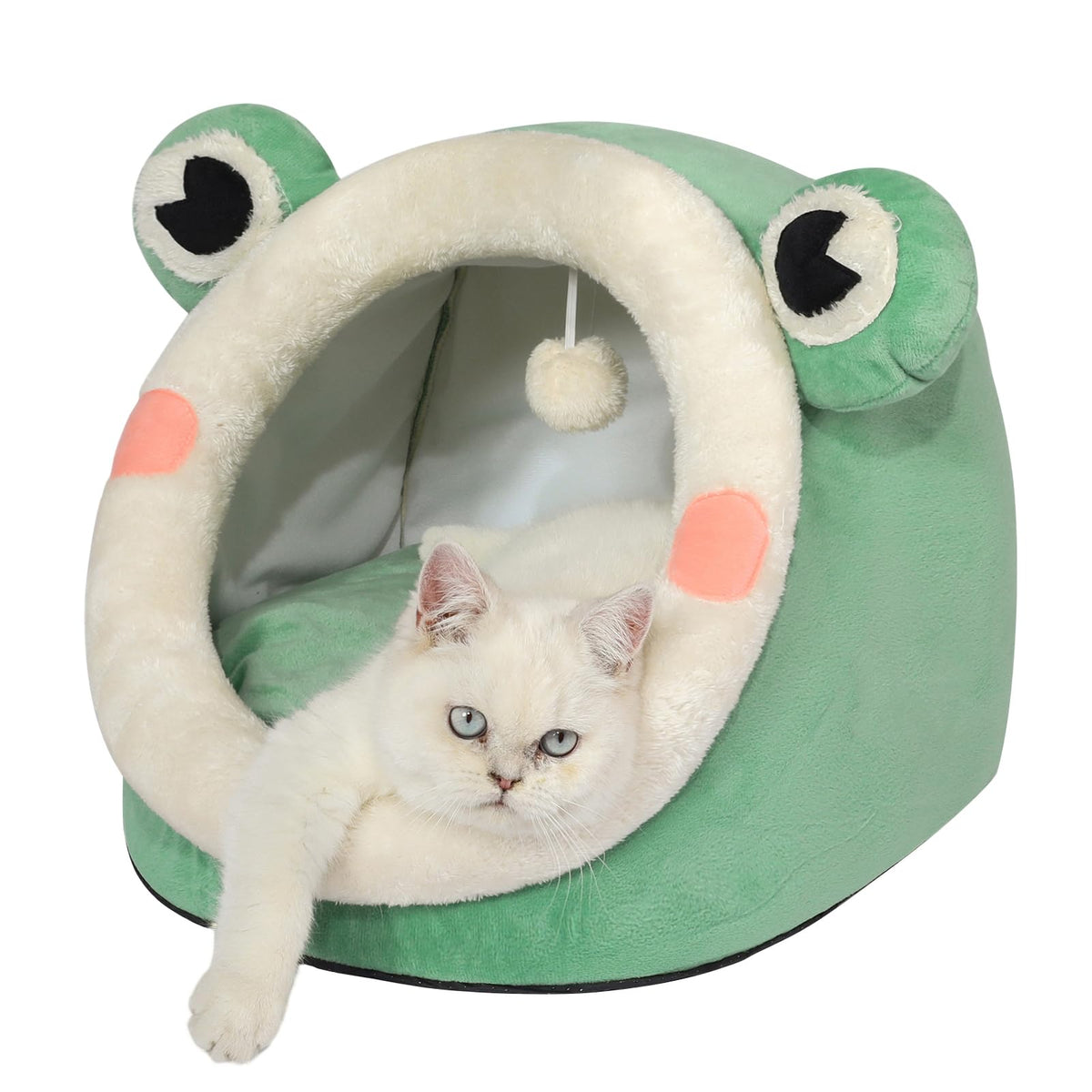 Cama iglú Jiupety de terciopelo verde para gato, confort cálido para descansar.