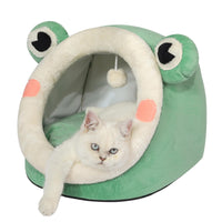 Cama iglú Jiupety de terciopelo verde para gato, confort cálido para descansar.